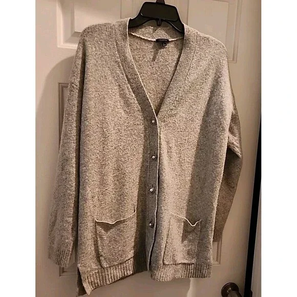 Talbots Sweater Cardigan  Open Front Womens Large Rhinestone Pearl Buttons - Picture 3 of 10